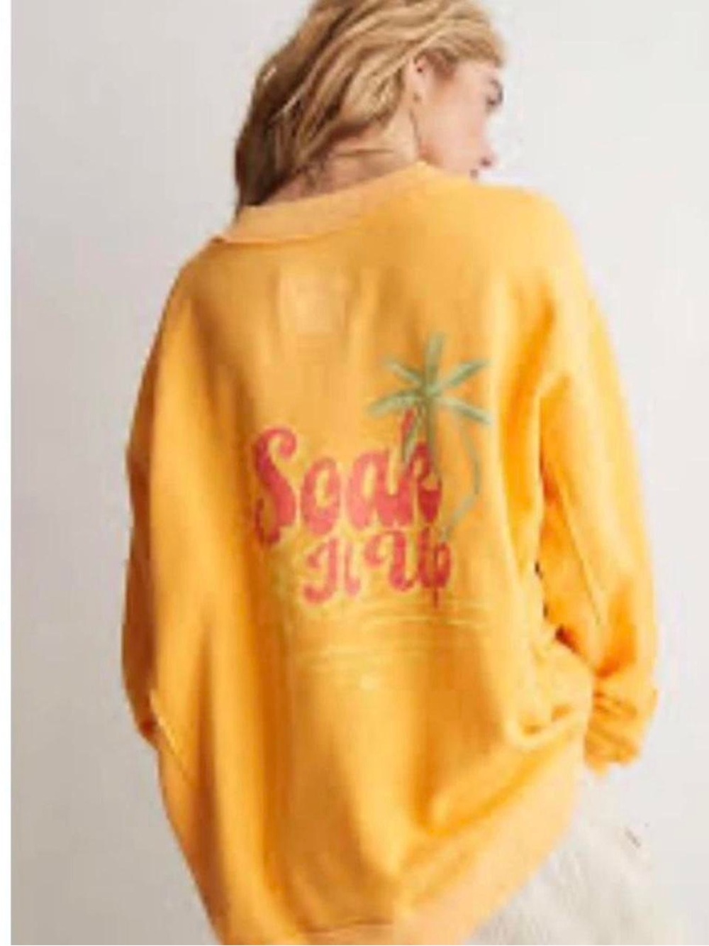 Aerie Women’s Oversized Vacay Every Day V-Neck Sweatshirt Color Yellow Size xl